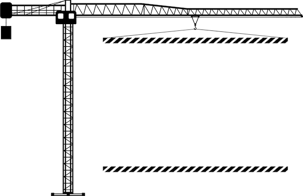 Plik wektorowy sylwetka żurawia wieżowego budownictwa cywilnego z ikoną plakatu w ilustracji wektorowych płaski