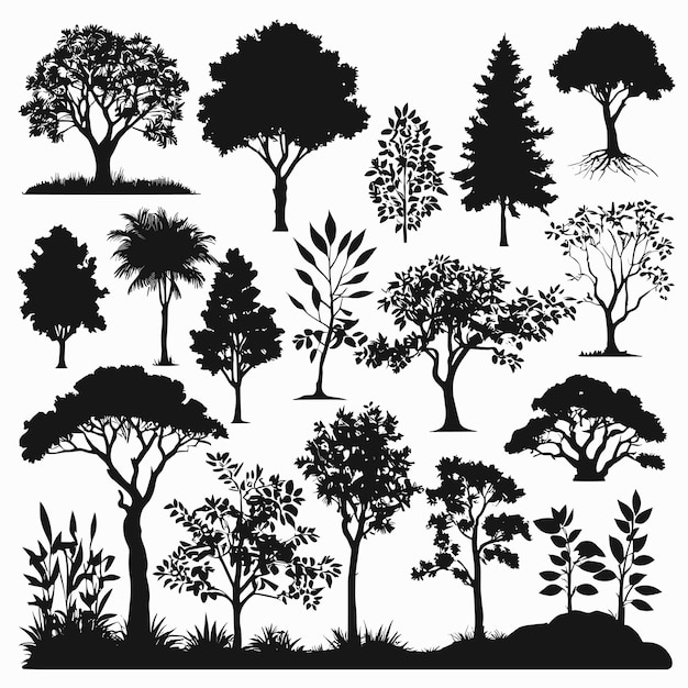 Sylwetki Drzew Rysunek Kolekcji Ręcznie Rysowane Ilustracji Wektorowych
