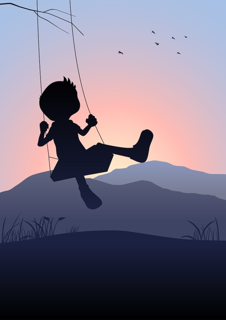 Wektor sylwetki ilustracja dzieciak na huśtawce