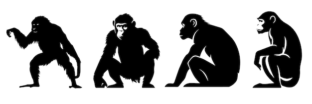 Plik wektorowy sylwetki małpy zestaw płaskich ikon naklejek czarno-biały wektor ilustracja projektu