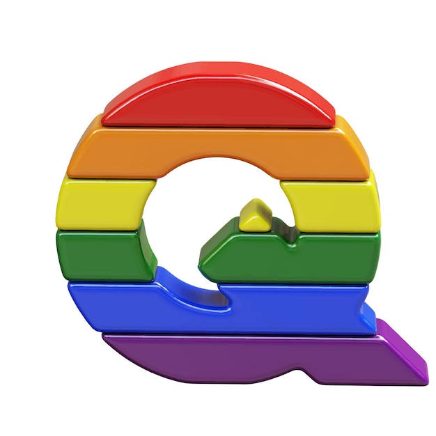 Plik wektorowy symbol 3d wykonany z kolorów flagi lgbt litera q