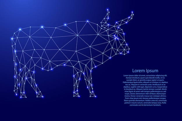 Symbol Byka Horoskopu Według Kalendarza Wschodniego Z Futurystycznych Wielokątnych Niebieskich Linii I świecących Gwiazd Na Baner Plakat Kartkę Z życzeniami Ilustracji Wektorowych