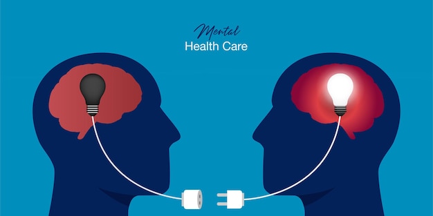 Symbol Dwóch Ludzkich Głów Z Podłączonymi żarówkami. Koncepcja Psychoterapii