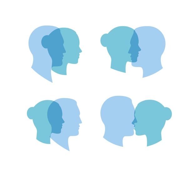 Plik wektorowy symbol identyfikacji psychicznej i płciowej dwubiegunowy problem psychiczny związek emocja równowaga niebieski kolor głowy ikona ilustracja wektorowa na białym tle