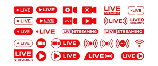 Symbol ikony wektorowej transmisji na żywo Online Media Izolowany Czerwony Ilustracja elementów graficznych transmisji