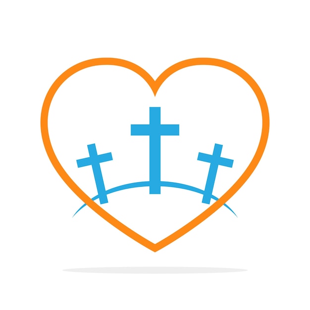 Symbol Kalwarii W Kształcie Serca. Ilustracja Wektorowa. Kolorowa Ikona Golgoty