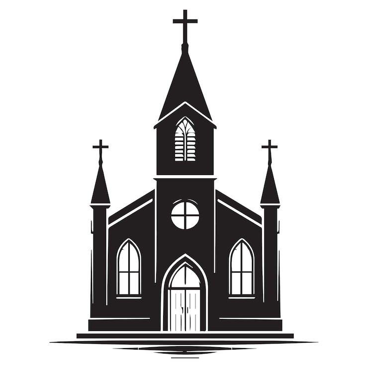 Wektor symbol kościoła katolickiego czarno-biały symbol monochromatyczny chrześcijański ilustracja siluety wektorowej
