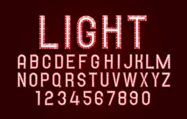 Symbol lampy czcionki, zestaw czerwonych liter i cyfr. Ilustracja wektorowa
