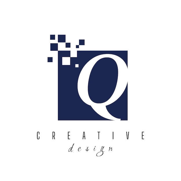 Symbol logo wektoru litery Q w kolorowym kwadratze z rozbitymi blokami na białym tle