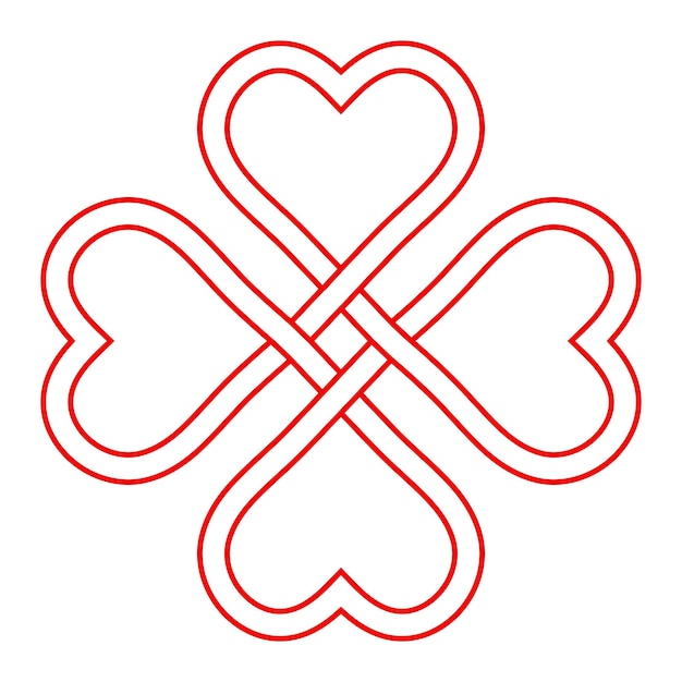 Plik wektorowy symbol miłości i powodzenia wektor przeplatający węzeł serc czterolistnej koniczyny, aby przyciągnąć szczęście i miłość w dzień świętego patryka