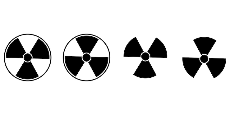 Wektor symbol promieniowania. czarne ikony na białym tle. płaska konstrukcja. ilustracja wektorowa.