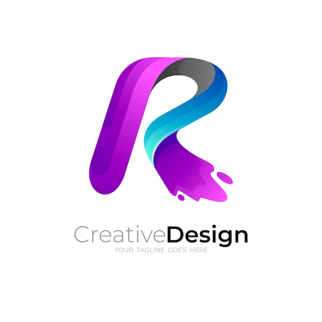 Symbol R Logo I Kolorowy Wektor, Styl 3d
