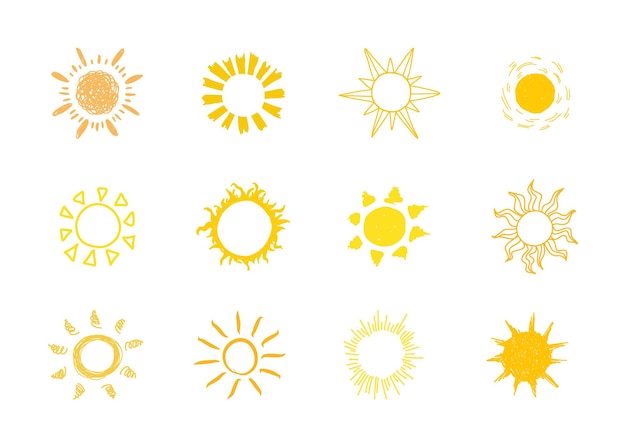 Symbol Słońca Ręcznie narysowana kolekcja Element projektu Ilustracja wektorowa