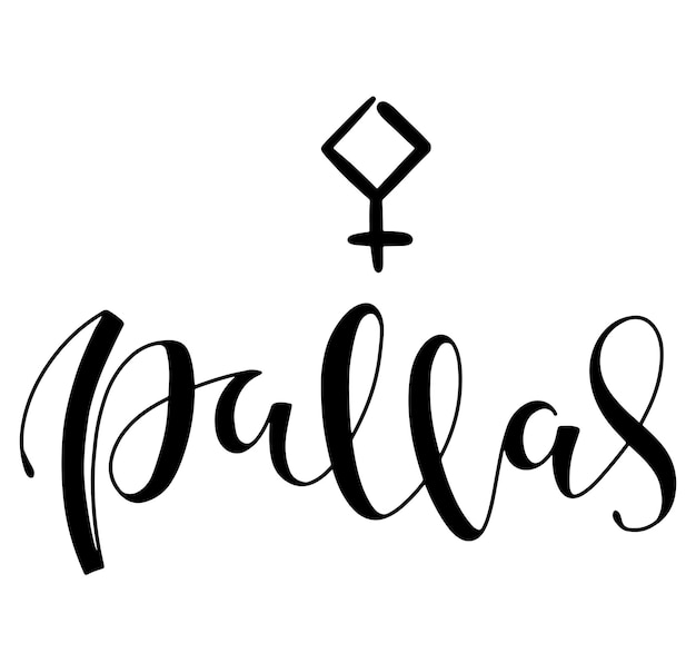 Symbol Zodiaku Pallas I Ręcznie Rysowane Napis