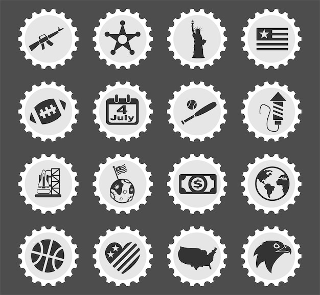 Symbole Ameryki Na Okrągłych Stylizowanych Ikonach Znaczka Pocztowego
