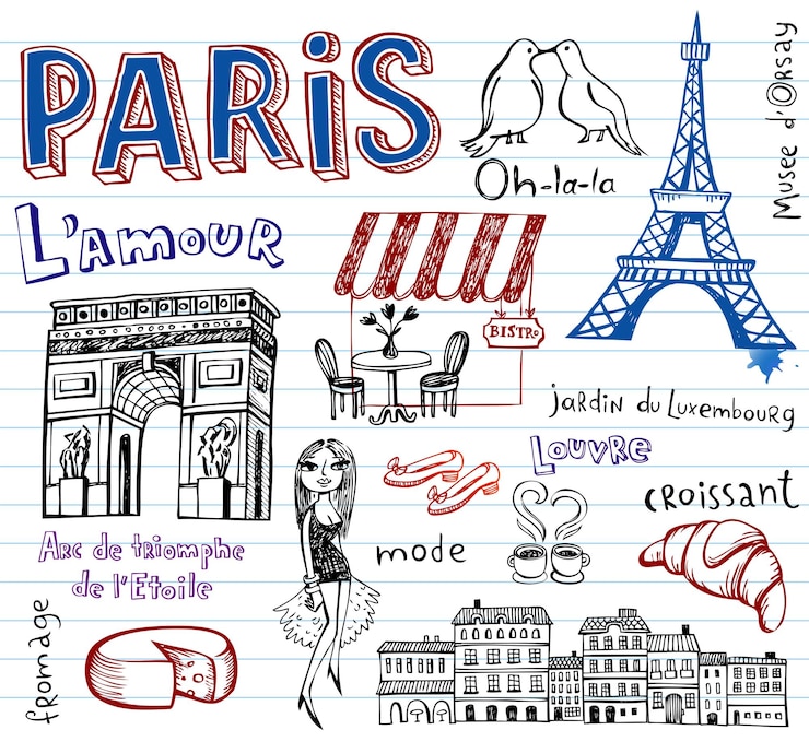 Wektor symbole francji jako funky doodles