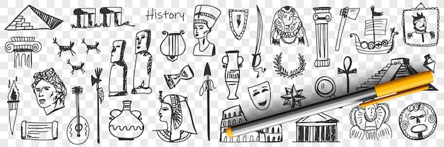 Symbole Historii Doodle Zestaw