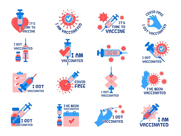 Plik wektorowy symbole szczepień odznaki chronione przed wirusami ze strzykawką obraz szczepień zdjęcia farmaceutyczne naklejka medyczna ostatnia ilustracja wektora