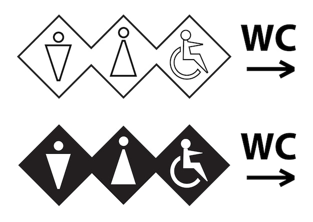 Plik wektorowy symbole wektorowe zestaw ikon wc, dziewcząt i chłopców toaleta czarne kolory trójkąta prostokąta