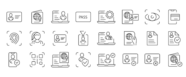 Plik wektorowy symbole weryfikacji i autoryzacji zestaw prostych ikon w ilustracji wektorowych sylwetka