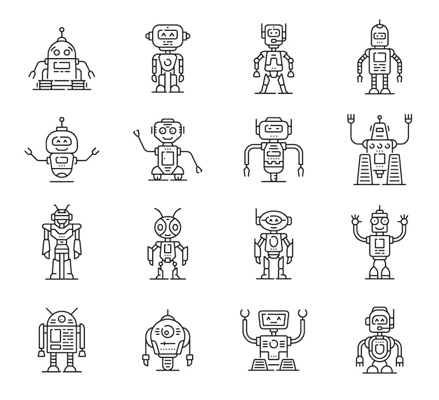 Symboly linii i obrysów robota Zabawki botów postacie