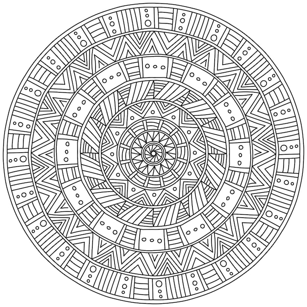 Symetryczna Mandala Z Liniowymi Wzorami Medytacyjna Kolorowanka W Kształcie Koła