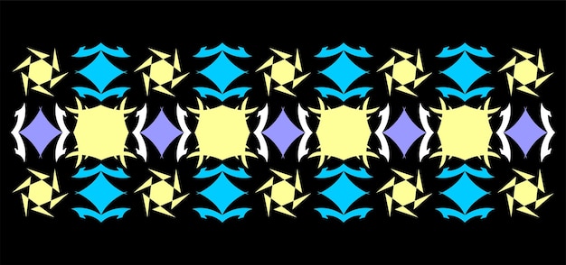 symetryczny niebieski żółty i fioletowy motyw geometryczny do dekoracji