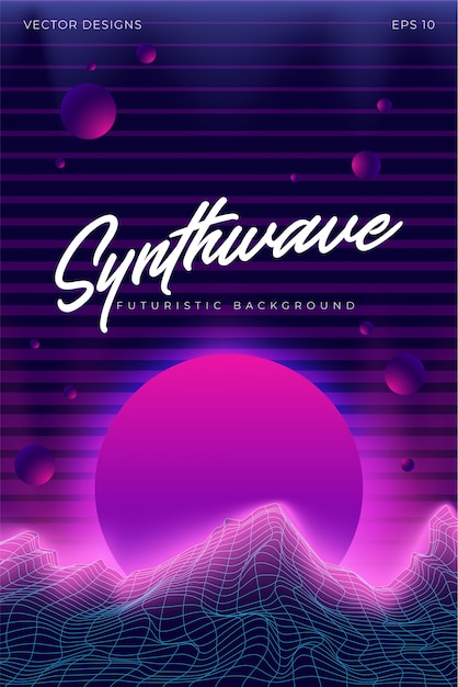 Plik wektorowy synthwave tła krajobrazu 80s ilustracja