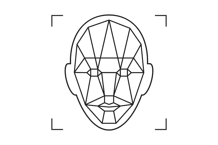 Wektor system identyfikacji ikon rozpoznawania rozpoznaje cyfrowy skaner bezpieczeństwa w celu weryfikacji i identyfikacji biometryczny symbol wektora analizy człowieka