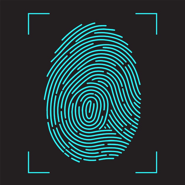Plik wektorowy system identyfikacji skanowania odcisków palców. autoryzacja biometryczna i koncepcja bezpieczeństwa biznesowego. ilustracja wektorowa w stylu płaski