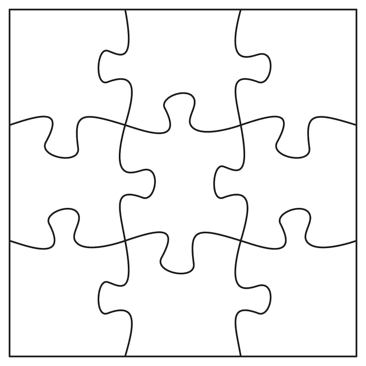 Wektor szablon 9 sztuk układanki dziewięć połączonych ze sobą puzzli
