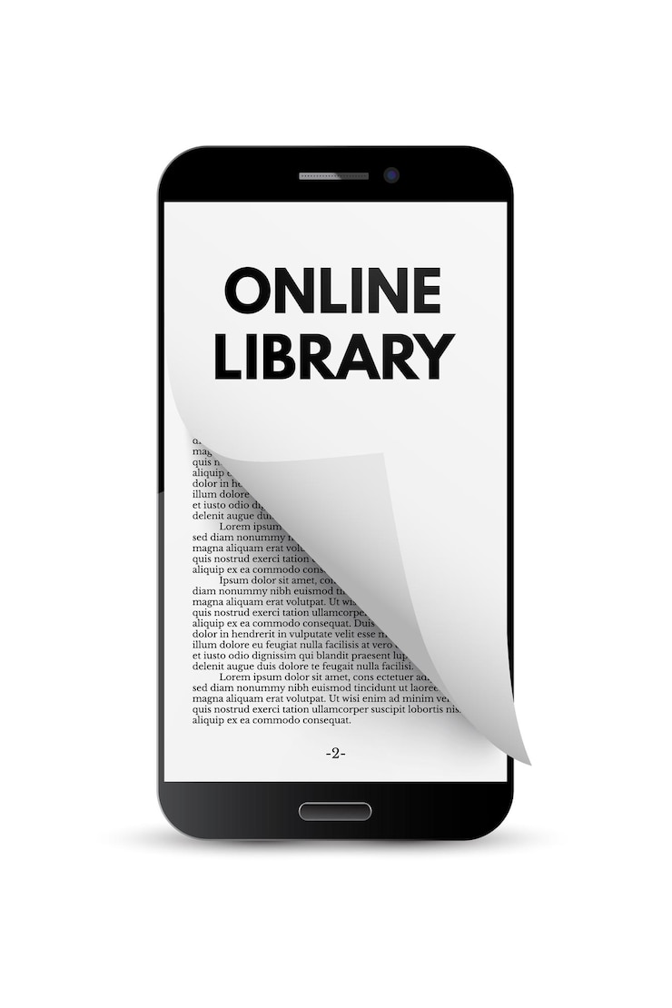 Wektor szablon banera aplikacji biblioteki online smartfon ze stronami realistyczna ilustracja z tekstem