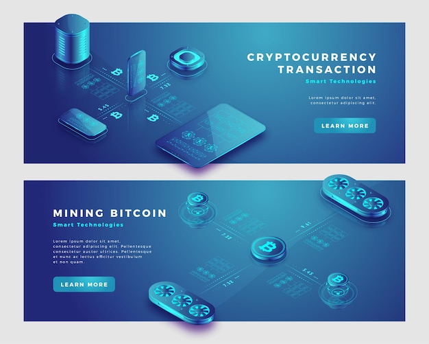 Szablon banera koncepcji wydobywania bitcoinów i kryptowalut