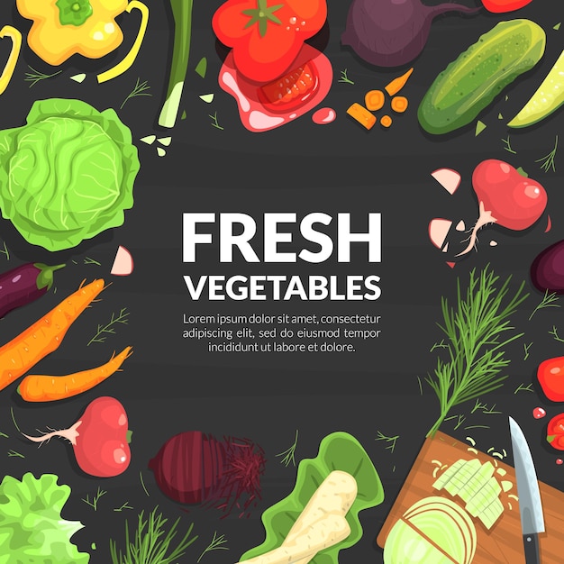 Szablon banerów świeżych warzyw Zdrowe jedzenie Sklep ekologiczny Restauracja Kawiarnia Ilustracja wektorowa
