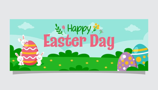 Plik wektorowy szablon baneru wielkanocnego z ilustracją króliki i jajka