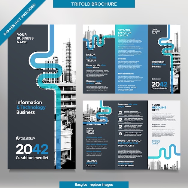 Szablon Broszury Biznesowej W Układzie Tri Fold. Ulotka Corporate Design Z Wymiennym Obrazem.