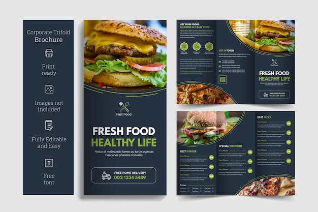 Plik wektorowy szablon broszury potrójnej żywności