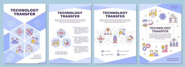 Szablon Broszury Transferu Technologii. Dzielenie Się Wiedzą I Umiejętnościami. Ulotka, Broszura, Druk Ulotek, Projekt Okładki Z Liniowymi Ikonami. Układy Wektorowe Do Prezentacji, Raportów Rocznych, Stron Ogłoszeniowych