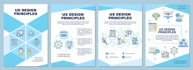 Szablon Broszury Z Zasadami Projektowania Ux. Stwórz Atrakcyjny Interfejs. Ulotka, Broszura, Druk Ulotek, Projekt Okładki Z Liniowymi Ikonami. Układy Wektorowe Do Prezentacji, Raportów Rocznych, Stron Ogłoszeniowych