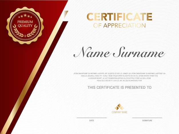 Szablon Certyfikatu Czerwony I Złoty Obraz W Luksusowym Stylu Dyplom Geometrycznego Nowoczesnego Wektora Projektowania