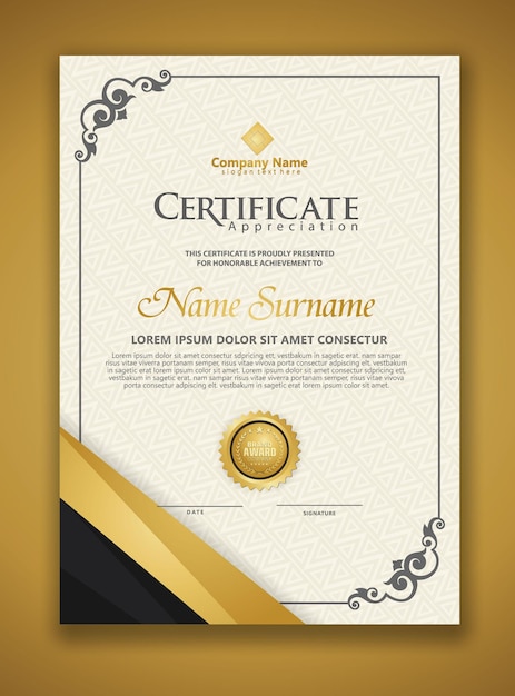 Plik wektorowy szablon certyfikatu z klasyczną ramą projektu łączy nowoczesny wzór, dyplom, ilustracji wektorowych