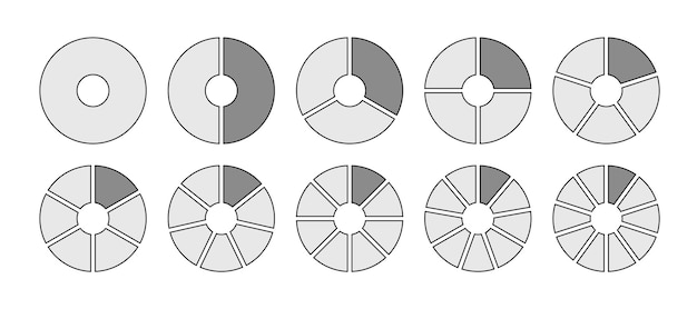 Plik wektorowy szablon diagramu pączkowego linearny wykres okrągły z szarym wypełnieniem krągła struktura podzielona na kawałki