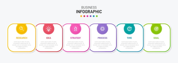 Szablon Dla Biznesu Infografiki Sześć Opcji Lub Kroków Z Ikonami I Tekstem