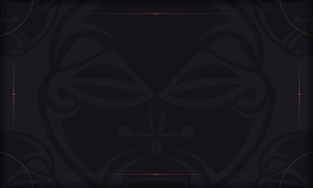 Plik wektorowy szablon do druku projektu pocztówki z twarzą w ozdoby w stylu polienian. czarny sztandar z ozdobami maski bogów