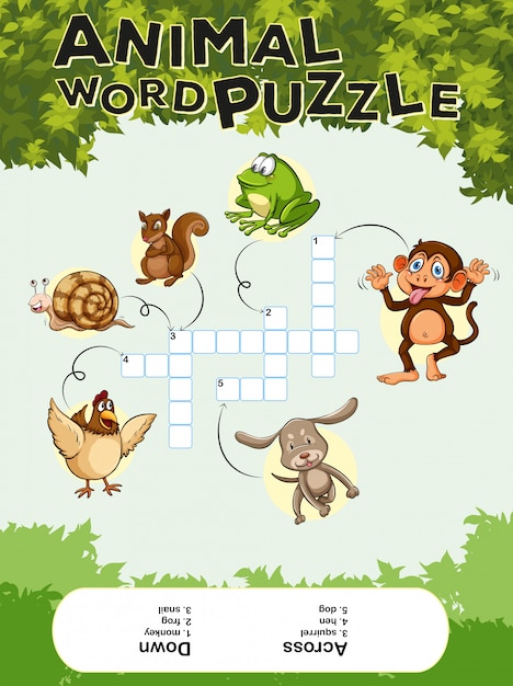 Szablon Do Gry Puzzle Zwierząt Słowo