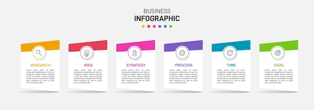 Szablon Do Infografiki Biznesowej. Sześć Opcji Lub Kroków Z Ikonami I Tekstem.