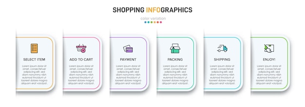 Szablon Do Infografiki Biznesowej. Sześć Opcji Lub Kroków Z Ikonami I Tekstem.