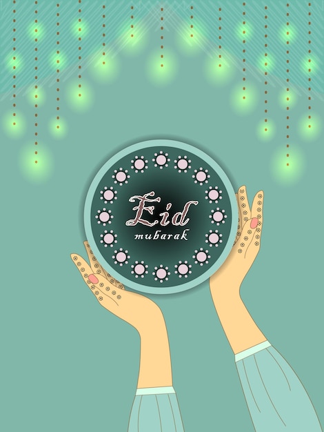 Plik wektorowy szablon eid mubarak z rękami henny eid kartkę z życzeniami dla muzułmanów z rękami henną