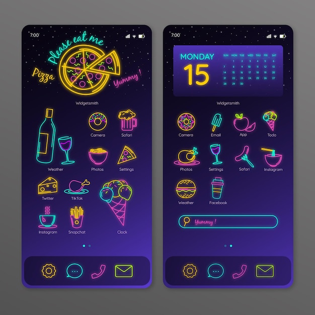 Plik wektorowy szablon ekranu głównego neon dla smartfona