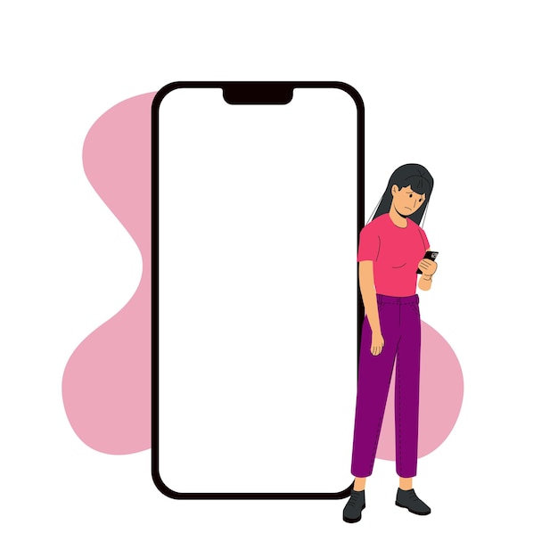 Plik wektorowy szablon ekranu iphone 14 pro obok smutnej kobiety wektor nowoczesny
